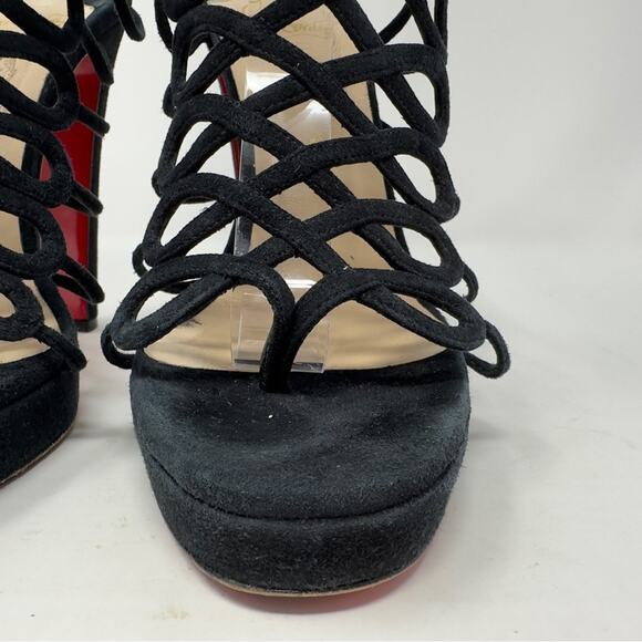 Christian Louboutin Salsbourg 120 Platform Suede Black Sandals Heels EU 38 US 8 - Picture 5 of 13